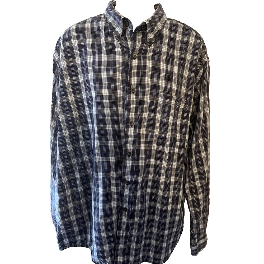 Eddie Bauer Men's Button‎ Up Shirt Long Sleeve Blue White Size Tall XL XLT Plaid